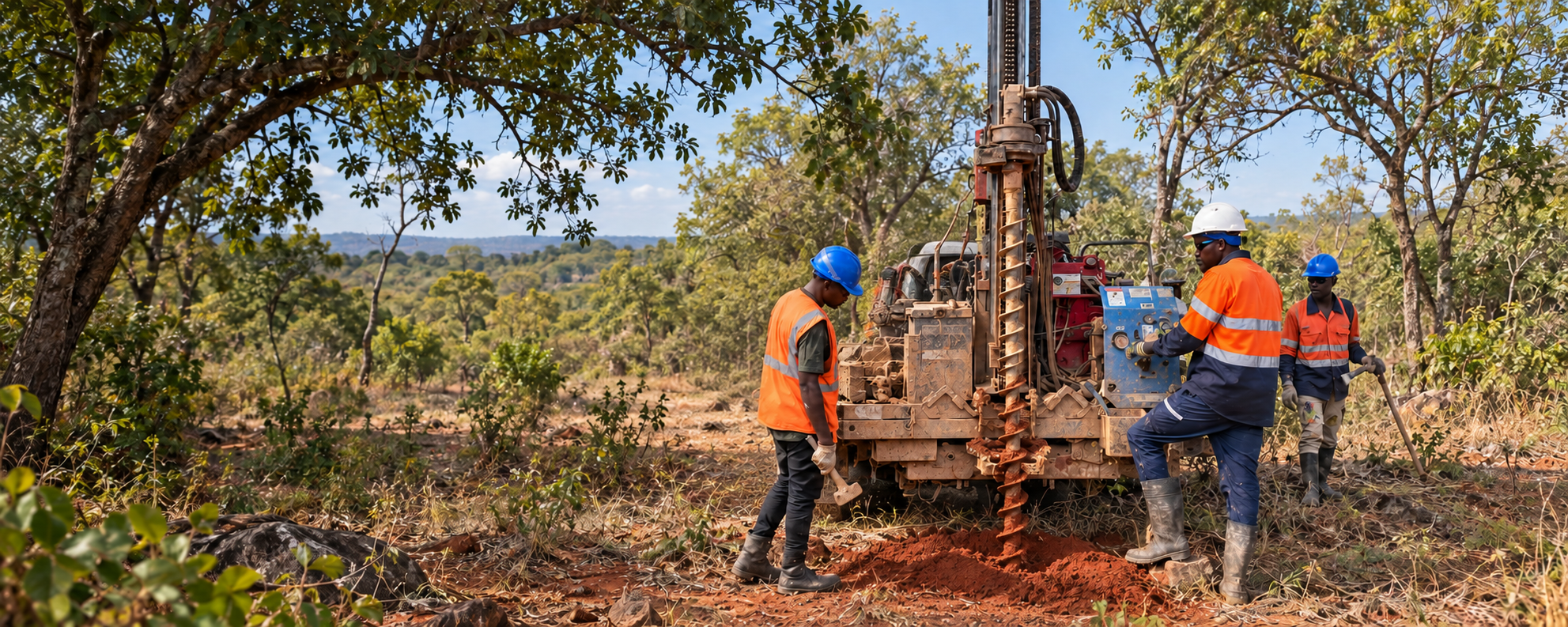 ADS auger drilling crew working at a mineral exploration site